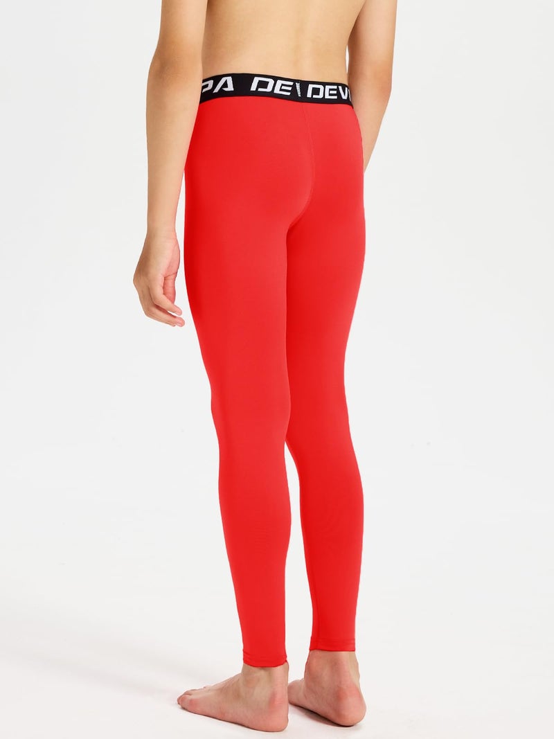 DEVOROPA Boys Leggings Quick Dry Youth Compression Pants Sports Tights Basketball Base Layer Red S - Image 3